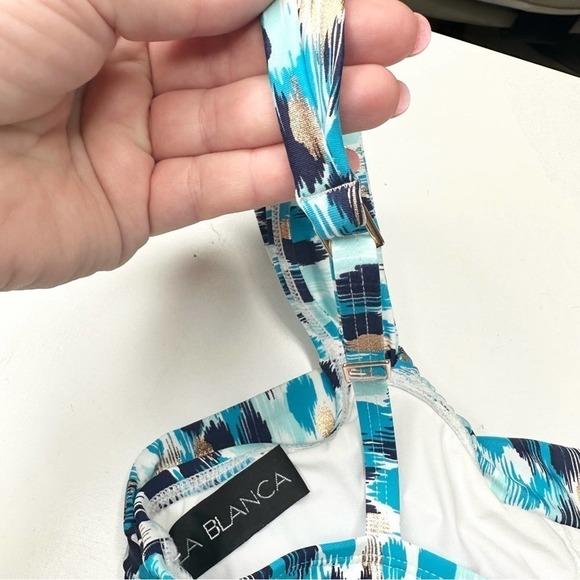 NWT La Blanca Size 4 Seaglass Shores One Shoulder Bikini Top Aquamarine - Picture 7 of 7
